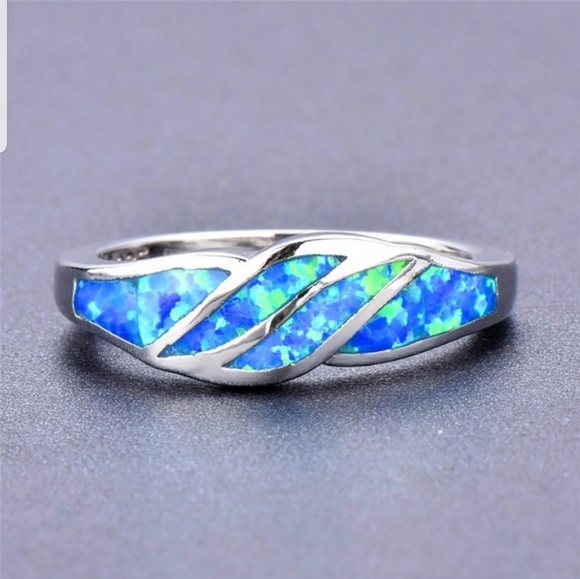 Jewelry - New Delicate Blue Fire Opal Wedding Band Ring